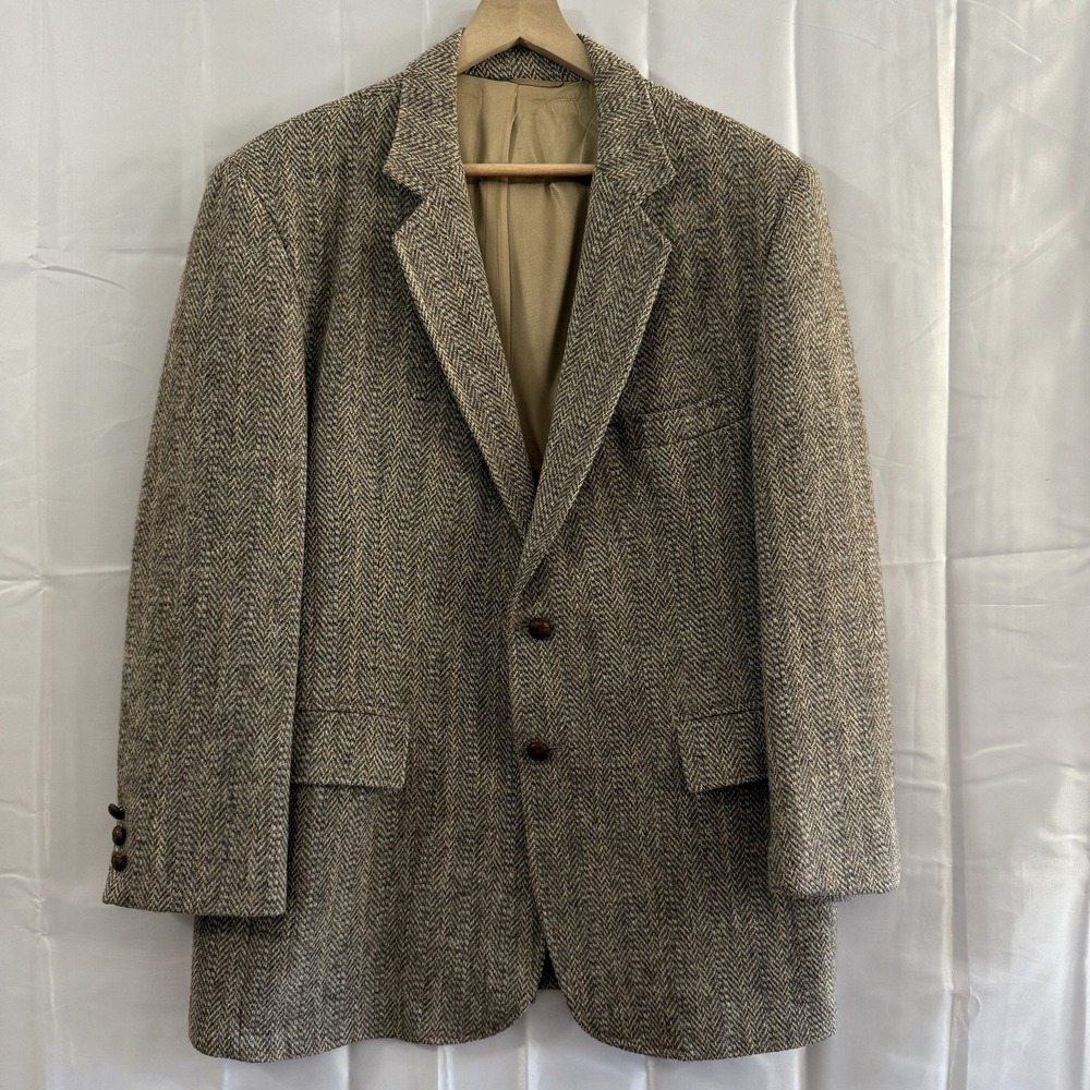 Vtg 80s Harris Tweed Sport Cost 44R Measures 40R** Herringbone Sport Coat Jacket